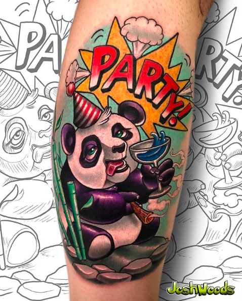 Panda smoking a blunt marijuana tattoo by Josh Woods