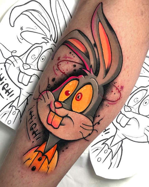 Stoned Bugs Bunny saying High marijuana tattoo by Yerat Perez
