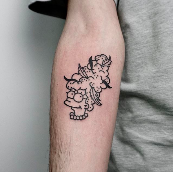 Marge Simpson cannabis bud hair tattoo by Wiki Mouse Tattoo